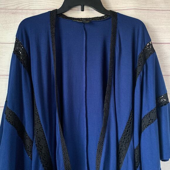 Serena Williams Signature Statement Blue and Black Cardigan Lace and Fringe M/L - Picture 2 of 16